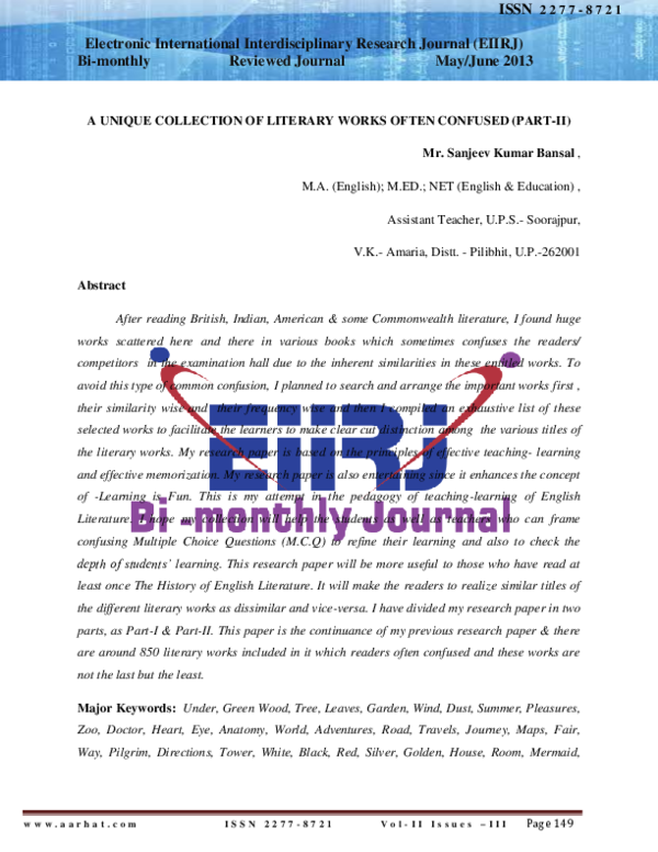(PDF) A Unique Collection of Literary Works Often Confused (Part-II)