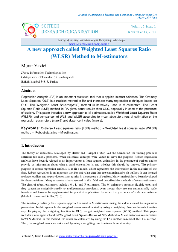 (PDF) A new approach called Weighted Least Squares Ratio (WLSR) Method ...