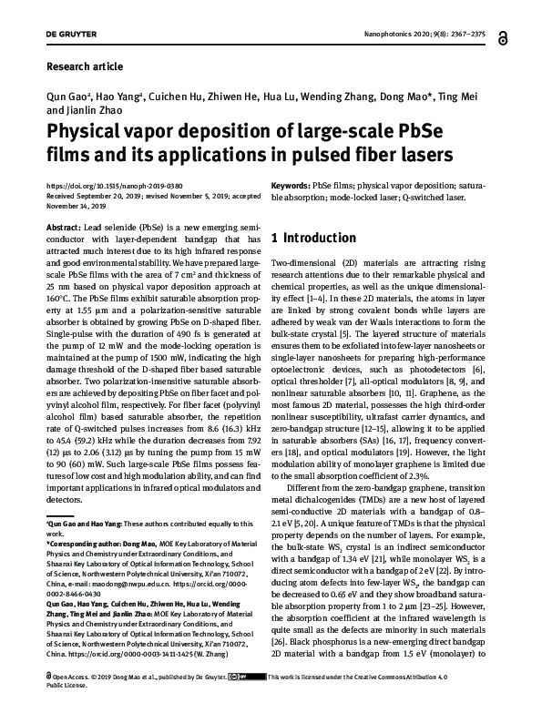 (PDF) Physical vapor deposition of large-scale PbSe films and its ...