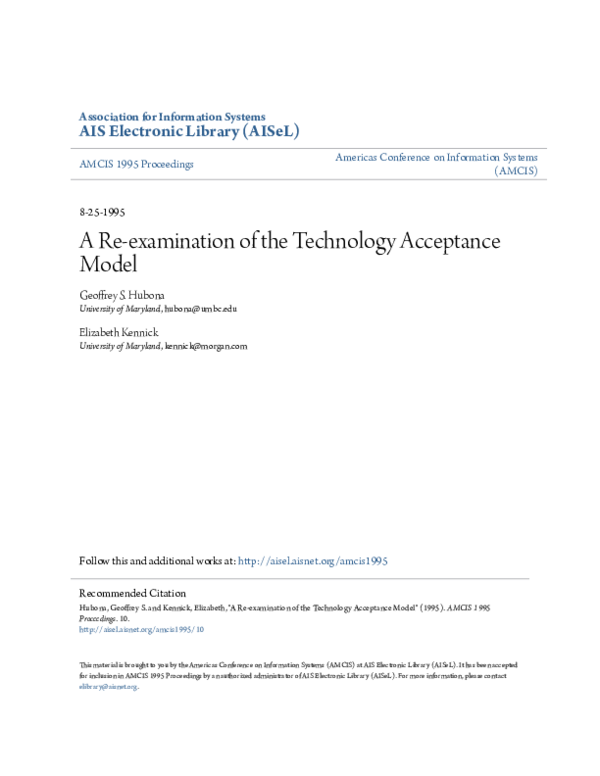 (PDF) A Re-examination of the Technology Acceptance Model