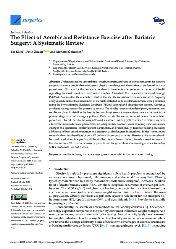 (PDF) The Effect of Aerobic and Resistance Exercise after Bariatric ...