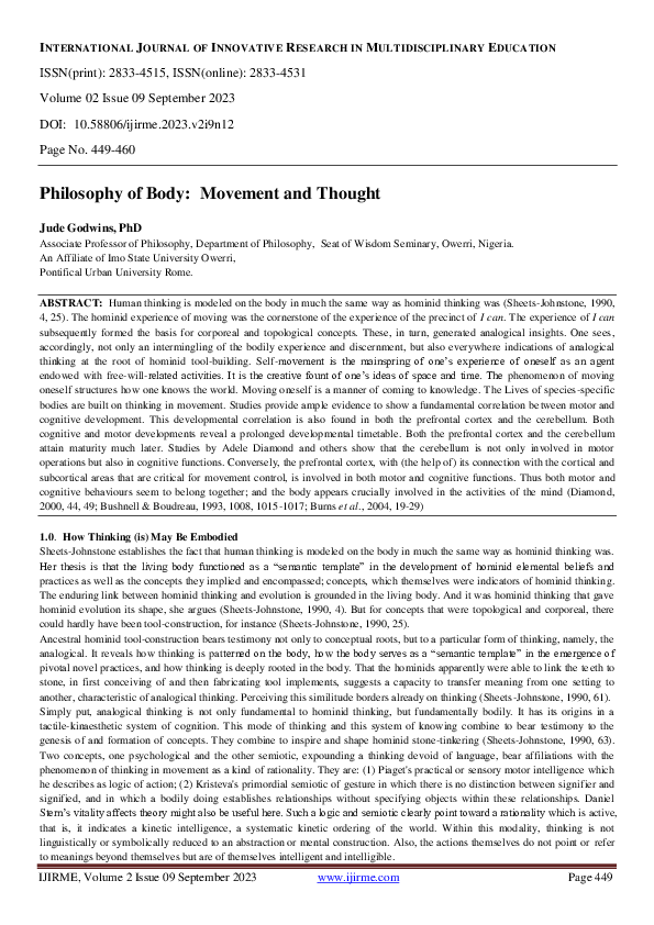 (PDF) Philosophy of Body: Movement and Thought