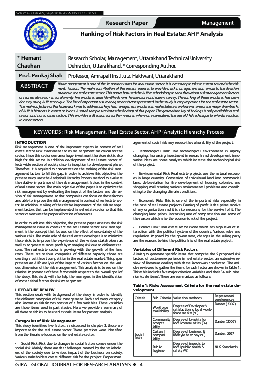(PDF) Ranking of Risk Factors in Real Estate: AHP Analysis