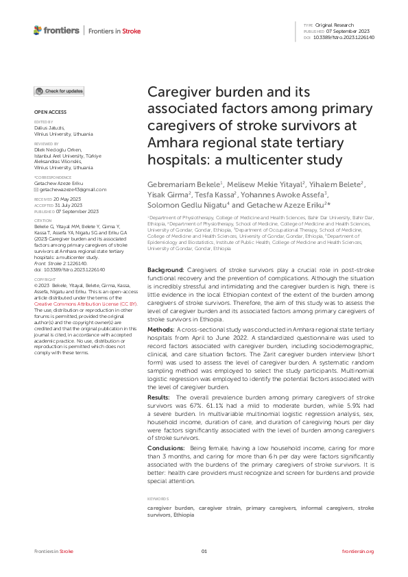 (PDF) Caregiver burden and its associated factors among primary ...