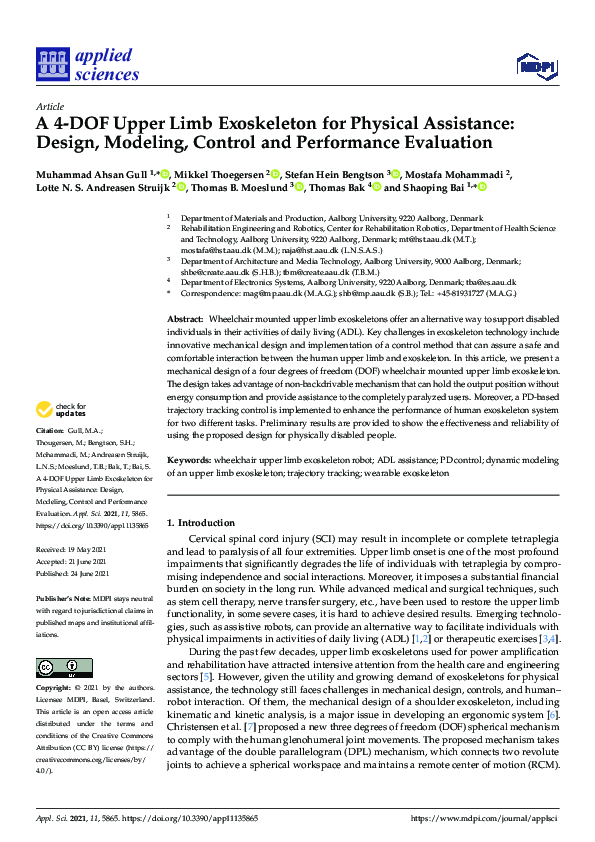 (PDF) A 4-DOF Upper Limb Exoskeleton for Physical Assistance: Design ...