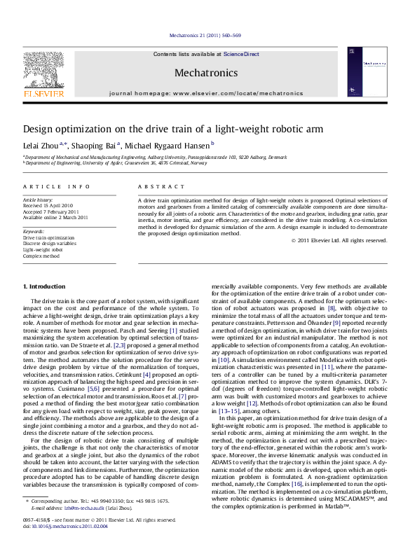 (PDF) Design optimization on the drive train of a light-weight robotic arm