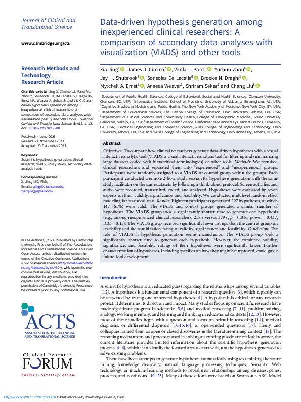 (PDF) Data-driven hypothesis generation among inexperienced clinical ...