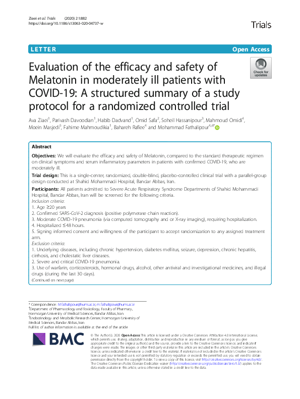 (PDF) Evaluation of the efficacy and safety of Melatonin in moderately ...