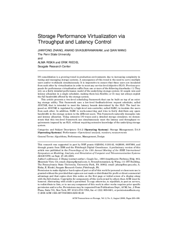(PDF) Storage performance virtualization via throughput and latency control