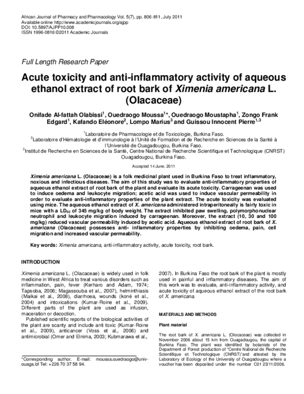 Photo inspiration: Gallery Detail: Pdf Acute Toxicity And Anti Inflammatory Activity Of Aqueous Ethanol