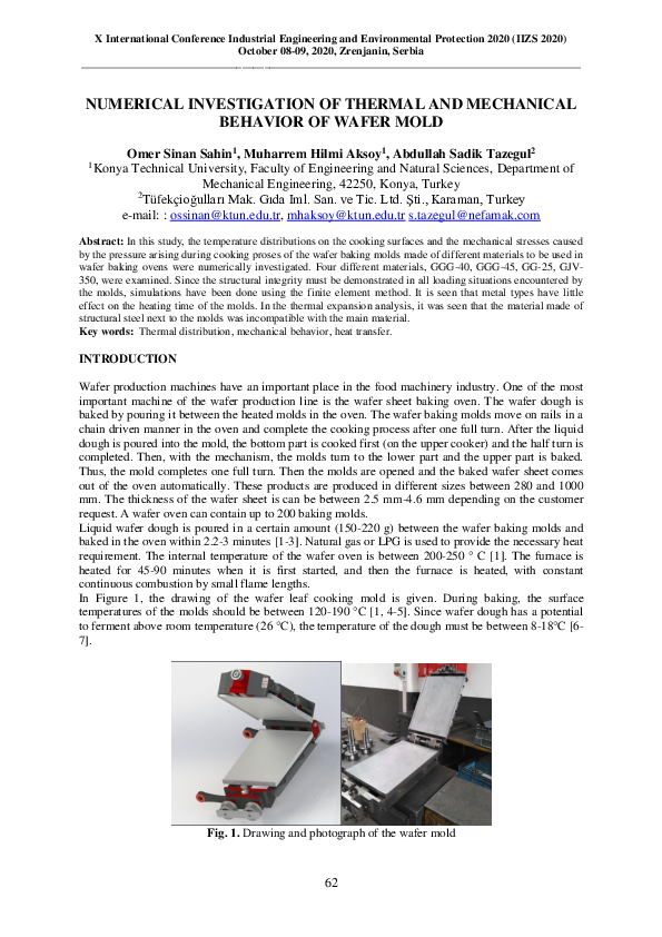(PDF) NUMERICAL INVESTIGATION OF THERMAL AND MECHANICAL BEHAVIOR OF ...