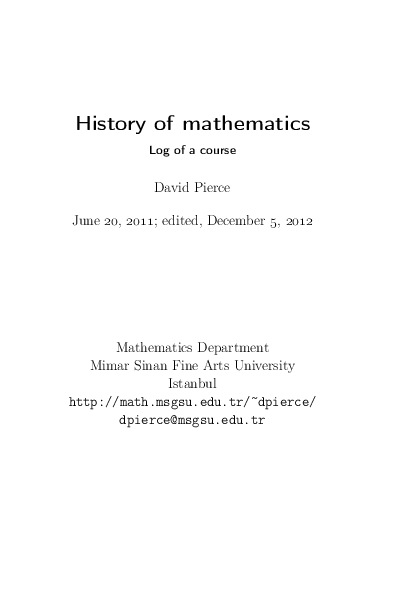 (PDF) History of mathematics Log of a course