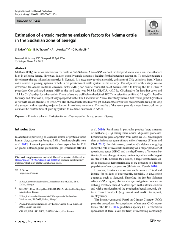(PDF) Estimation of enteric methane emission factors for Ndama cattle ...