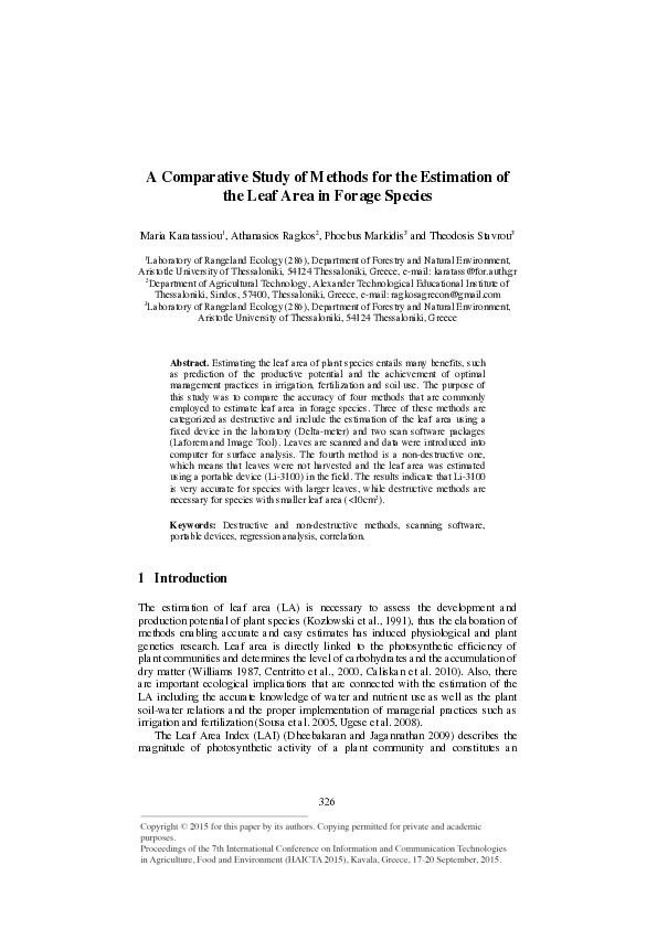 (PDF) A Comparative Study of Methods for the Estimation of the Leaf ...