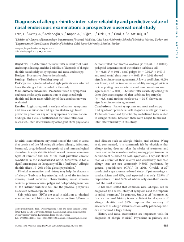 (PDF) Diagnosis of allergic rhinitis: inter-rater reliability and ...