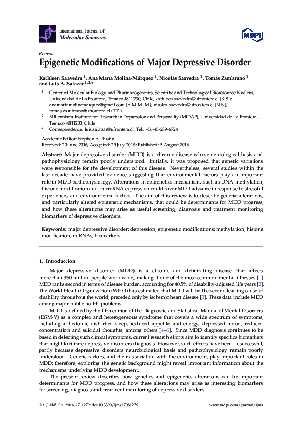 (PDF) Epigenetic Modifications of Major Depressive Disorder