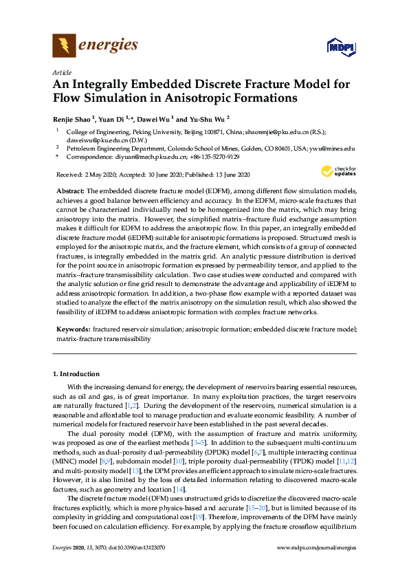 (PDF) An Integrally Embedded Discrete Fracture Model for Flow ...