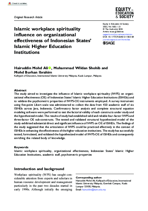(PDF) Islamic workplace spirituality influence on organizational ...