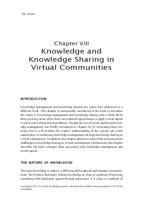 (PDF) Knowledge and Knowledge Sharing in Virtual Communities