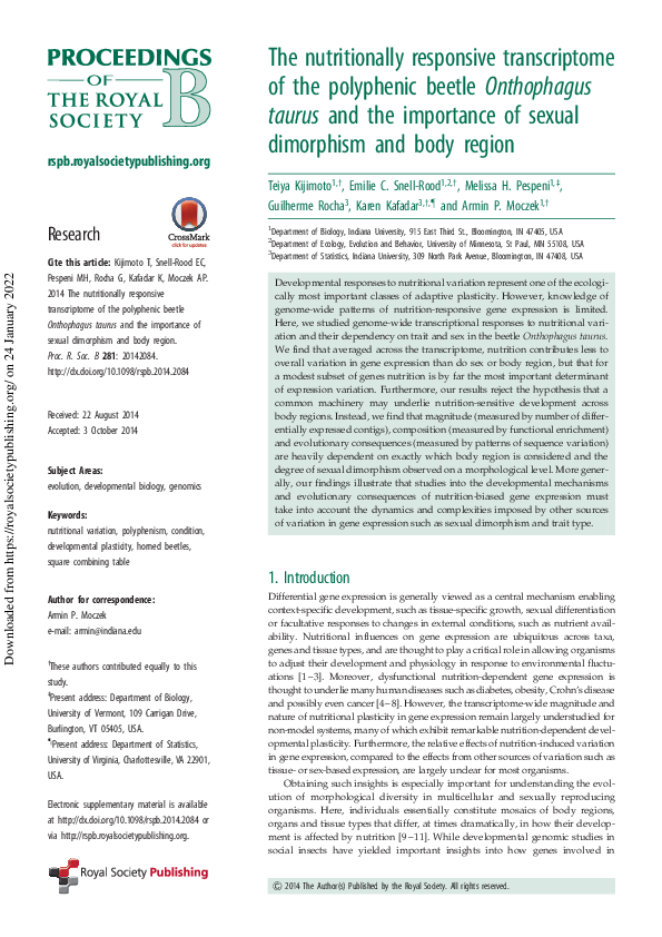 (PDF) The nutritionally responsive transcriptome of the polyphenic ...