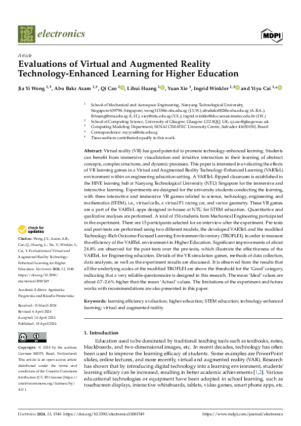 (PDF) Evaluations of Virtual and Augmented Reality Technology-Enhanced ...