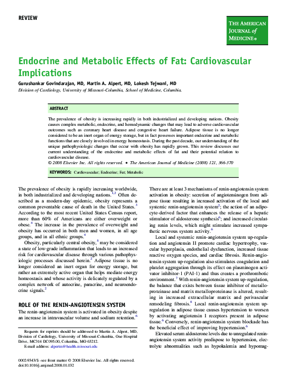 (PDF) Endocrine and Metabolic Effects of Fat: Cardiovascular Implications