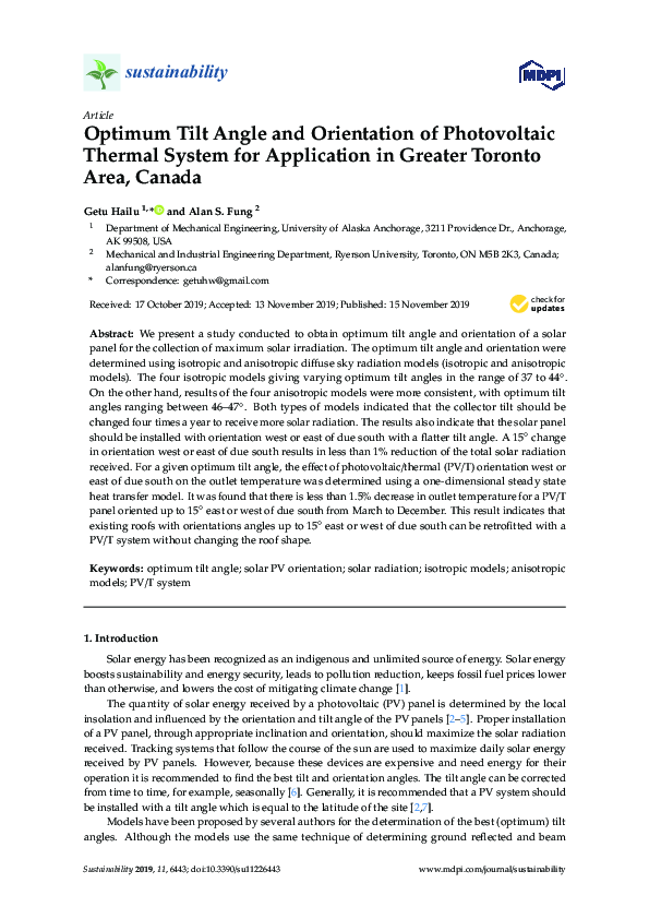 (PDF) Optimum Tilt Angle and Orientation of Photovoltaic Thermal System ...