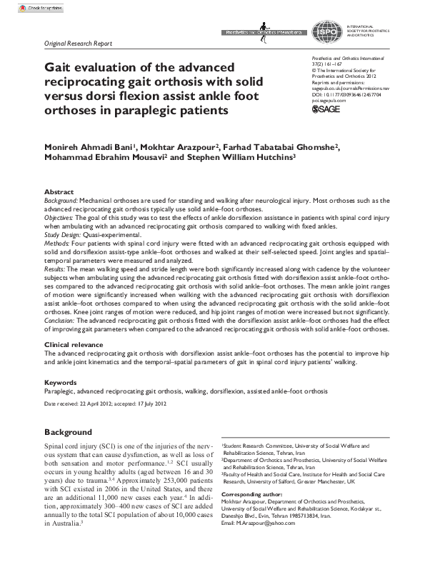 (PDF) Gait evaluation of the advanced reciprocating gait orthosis with ...
