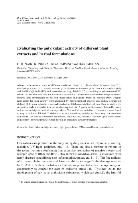 (PDF) Evaluating the antioxidant activity of different plant extracts ...