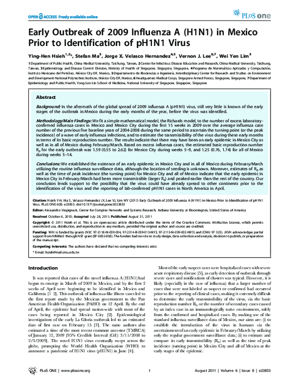 (PDF) Early Outbreak of 2009 Influenza A (H1N1) in Mexico Prior to ...
