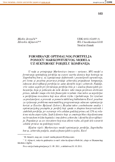 (PDF) Forming the Optimal Portfolio Based on the Markowitz Model with ...