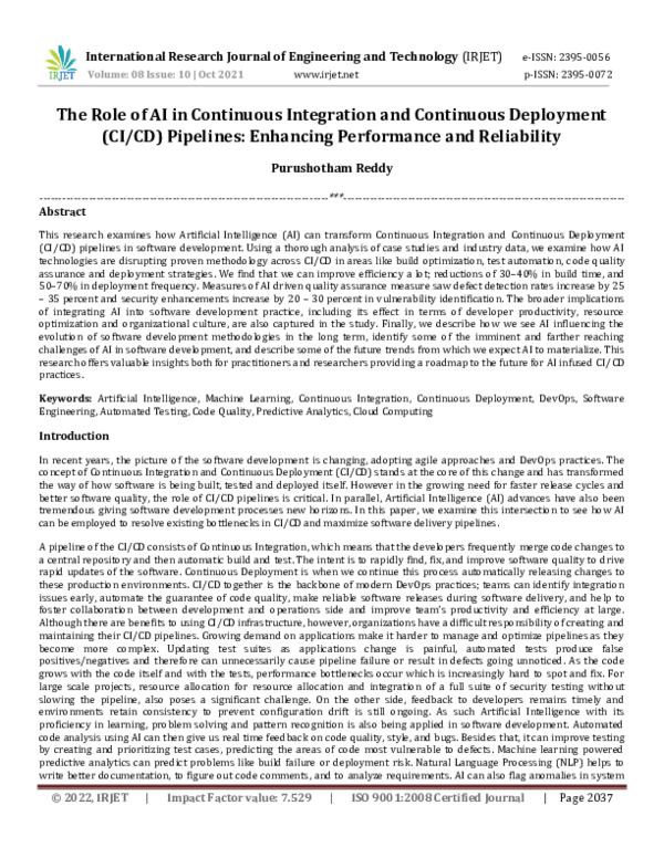 (PDF) The Role of AI in Continuous Integration and Continuous ...