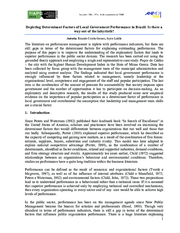 (PDF) Depicting determinant factors of local government performance in ...