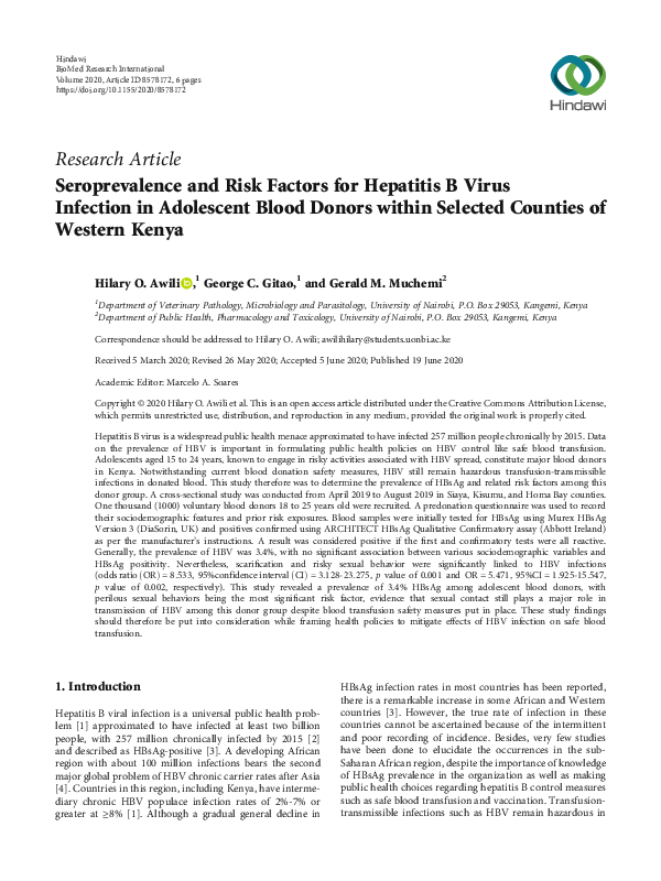 (PDF) Seroprevalence and Risk Factors for Hepatitis B Virus Infection ...