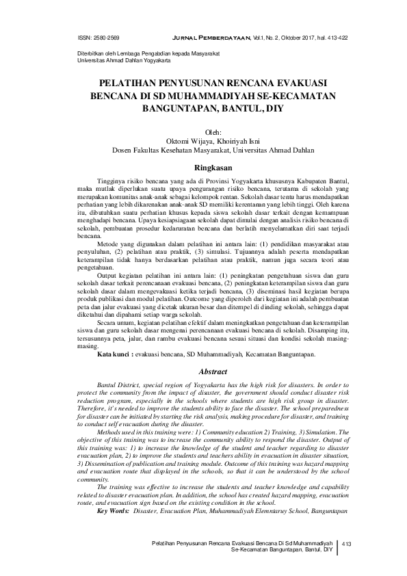 (PDF) Pelatihan Penyusunan Rencana Evakuasi Bencana DI SD Muhammadiyah ...