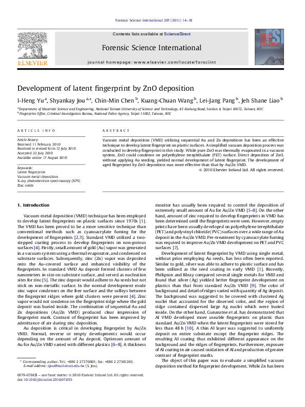 (PDF) Development of latent fingerprint by ZnO deposition