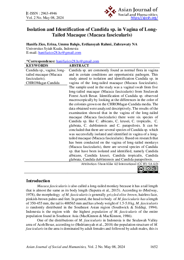 (PDF) Isolation and Identification of Candida sp. in Vagina of Long ...