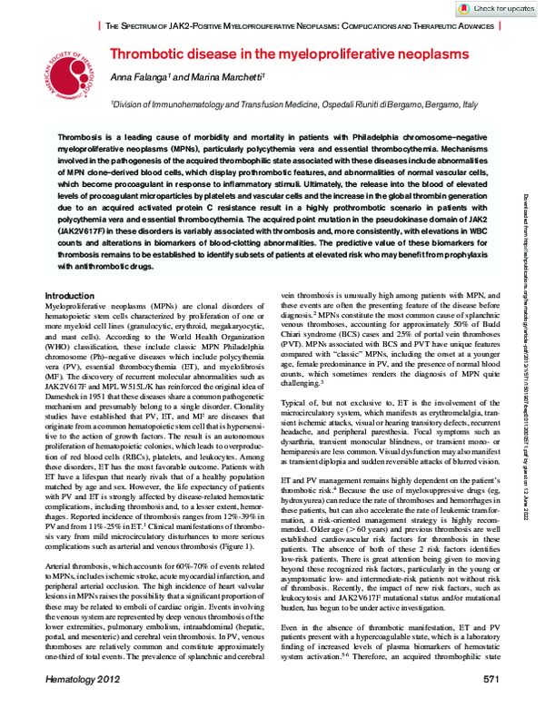 (PDF) Thrombotic disease in the myeloproliferative neoplasms