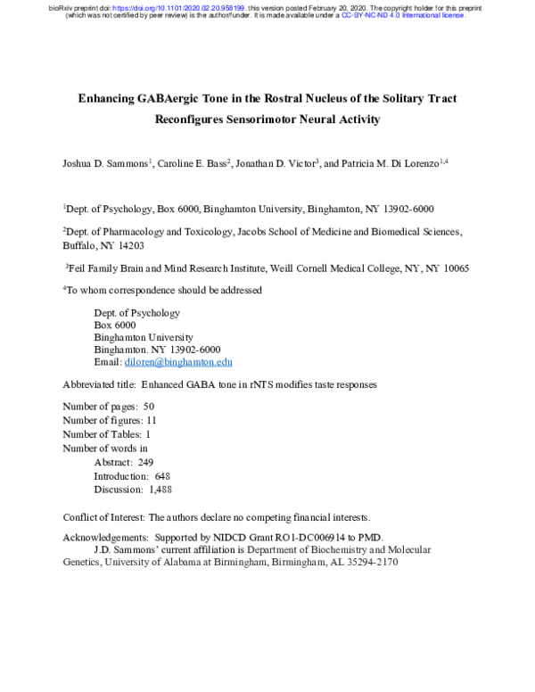 (PDF) Enhancing GABAergic Tone in the Rostral Nucleus of the Solitary ...