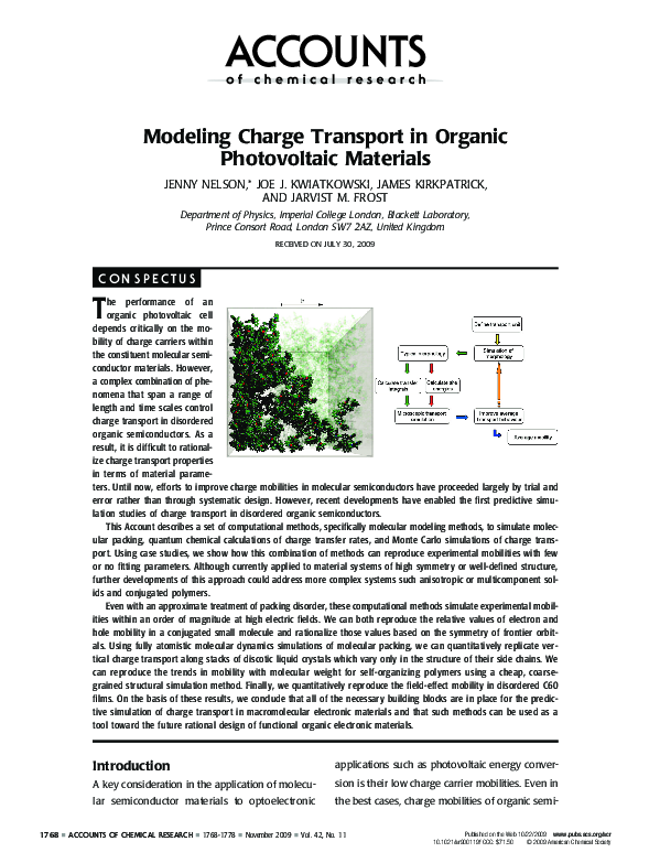 (PDF) Modeling Charge Transport in Organic Photovoltaic Materials