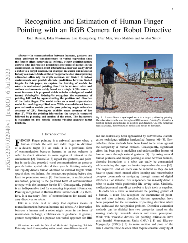 (PDF) Recognition and Estimation of Human Finger Pointing with an RGB ...