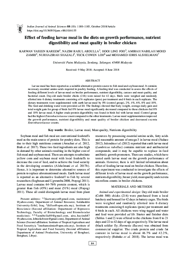 (PDF) Effect of feeding larvae meal in the diets on growth performance ...