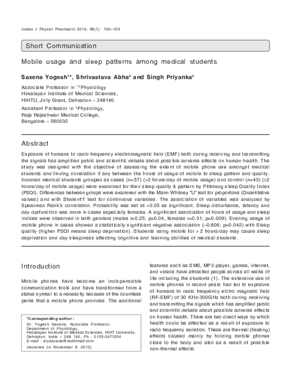 (PDF) Mobile usage and sleep patterns among medical students