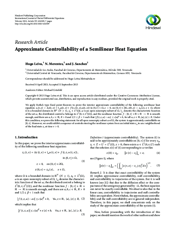 (PDF) Approximate Controllability of a Semilinear Heat Equation