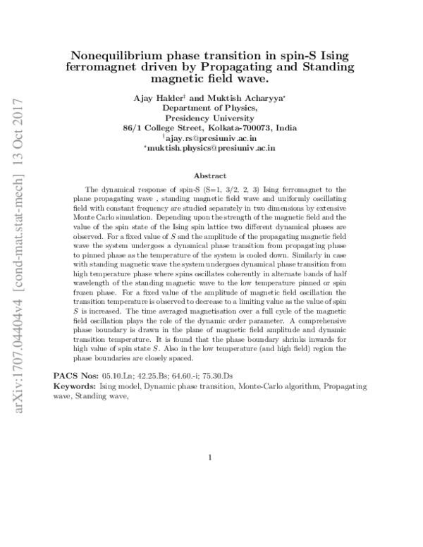 (PDF) Nonequilibrium Phase Transition in Spin- S Ising Ferromagnet ...