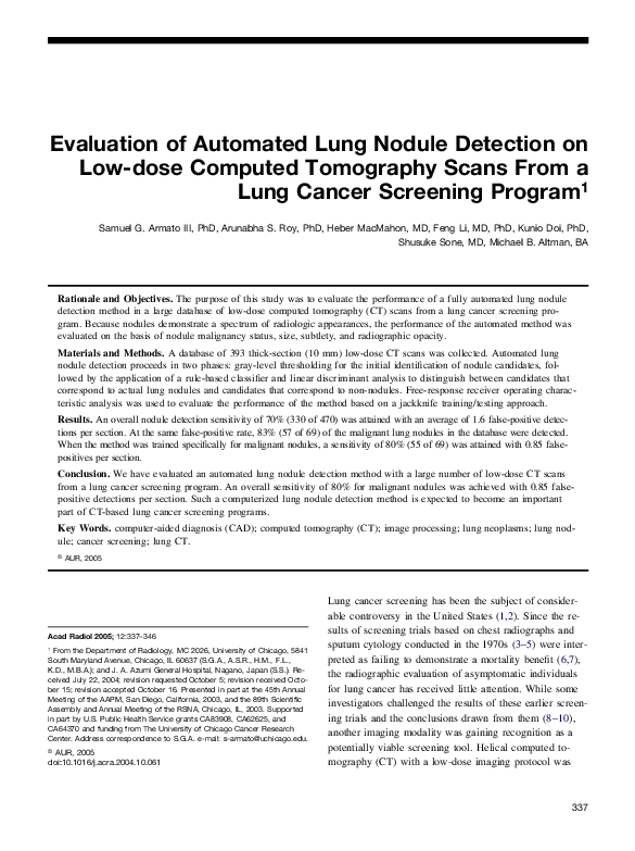 (PDF) Evaluation of automated lung nodule detection on low-dose ...
