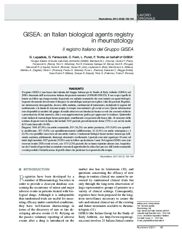 (PDF) GISEA:anItalianbiologicalagentsregistry inrheumatology Il ...