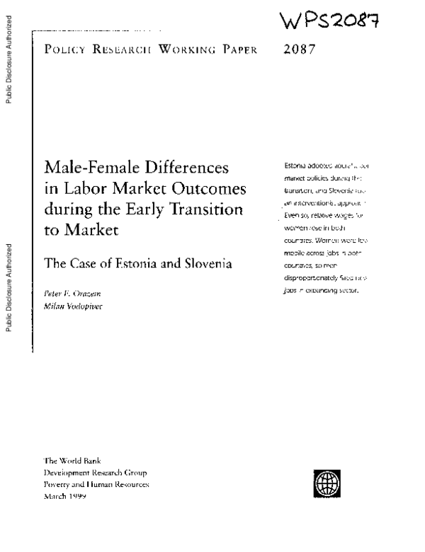 (PDF) Male-Female Differences in Labor Market Outcomes during the Early ...