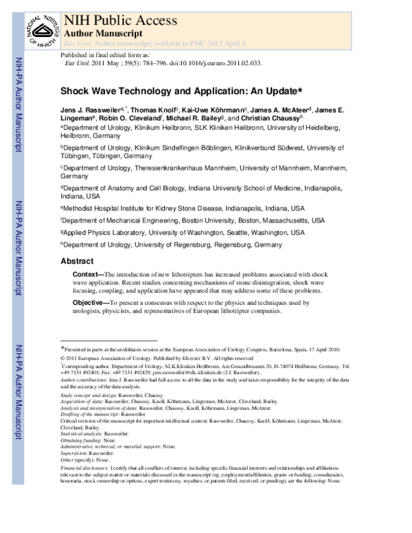 (PDF) Shock Wave Technology and Application: An Update
