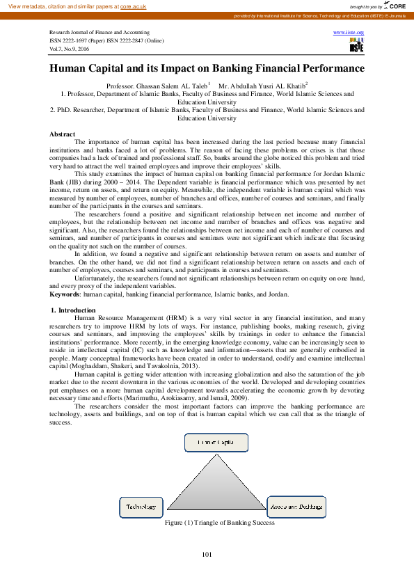 (PDF) Human Capital and its Impact on Banking Financial Performance